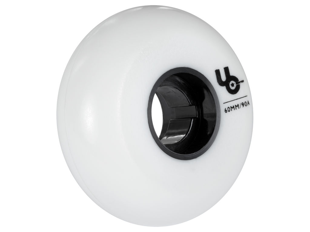White UnderCover Blank Team inline skate wheel of 60mm with 90A durometer and full radius in side view